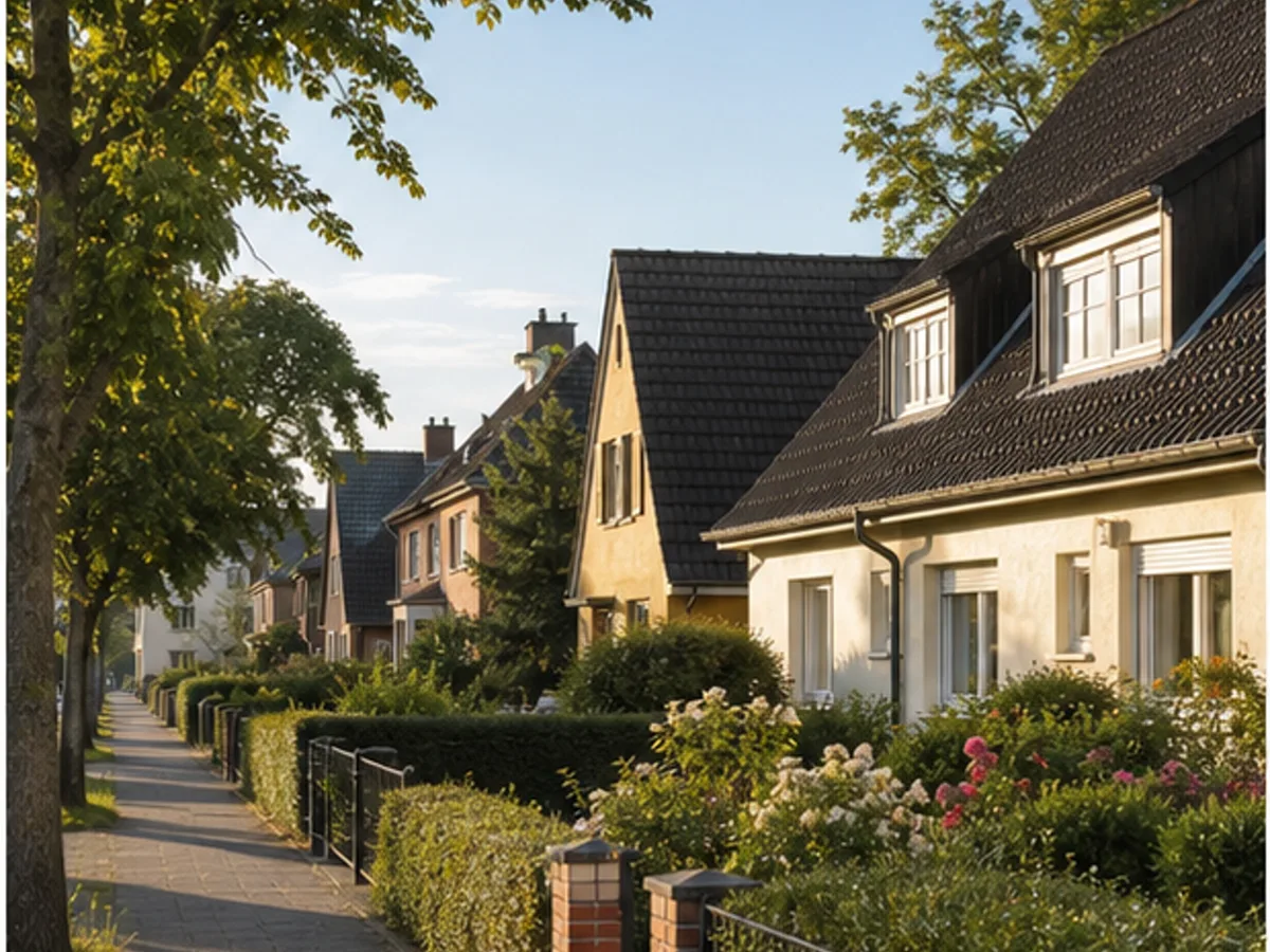 Gepflegte Wohnstraße mit Familienhäusern und Vorgärten